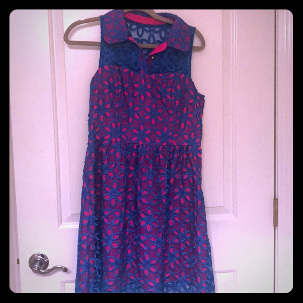 Lilly Pulitzer eyelet dress pink and blue 4